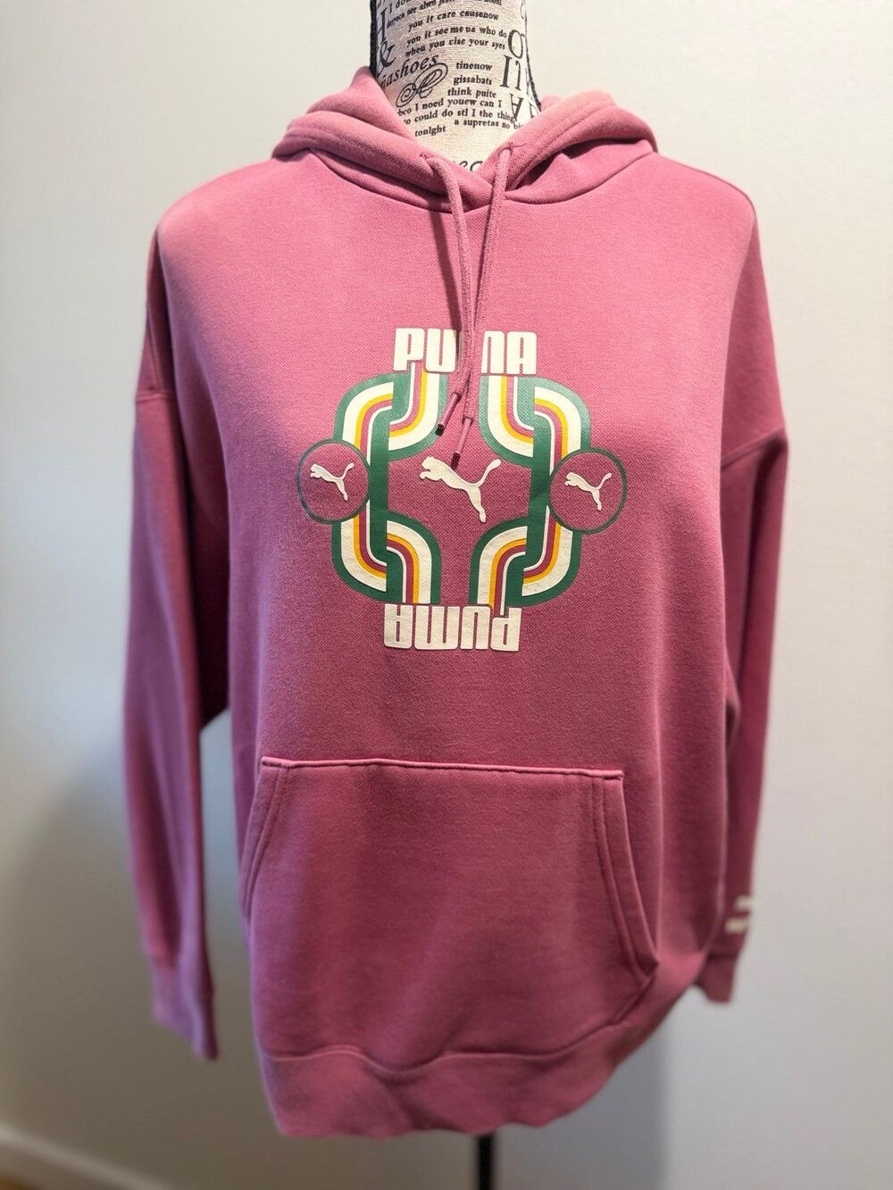 Rare Puma 70’s Classics Graphic Hoodie Medium Pink